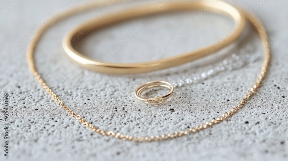 Elegant Gold Bracelet and Ring on a Minimalist Background Elegant Gold Bracelet and Ring on a Minimalist Background