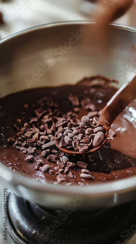 Wallpaper Mural Melting chocolate with cacao beans creates rich, smooth texture perfect for desserts. process involves careful tempering to achieve ideal consistency and shine Torontodigital.ca