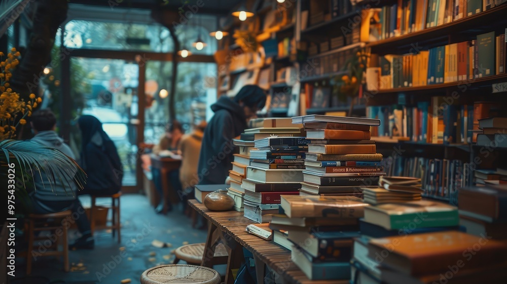 A cozy bookstore filled with stacks of books and warm lighting, creating a perfect ambiance for reading and relaxation. A cozy bookstore filled with stacks of books and warm lighting, creating a perfect ambiance for reading and relaxation.