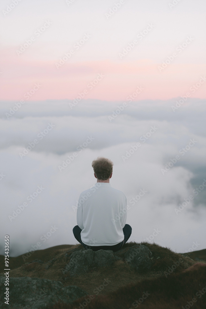 Fototapeta premium person sitting on a hill