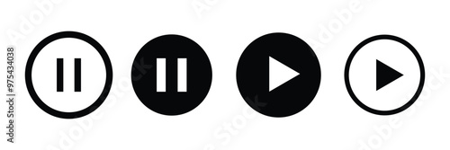 play and pause buttons icon set, ideal for media player. . Elements for video streaming app. vector  icon 