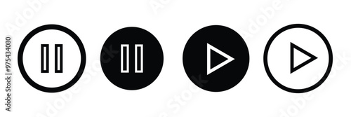 play and pause buttons icon set, ideal for media player. . Elements for video streaming app. vector  icon 