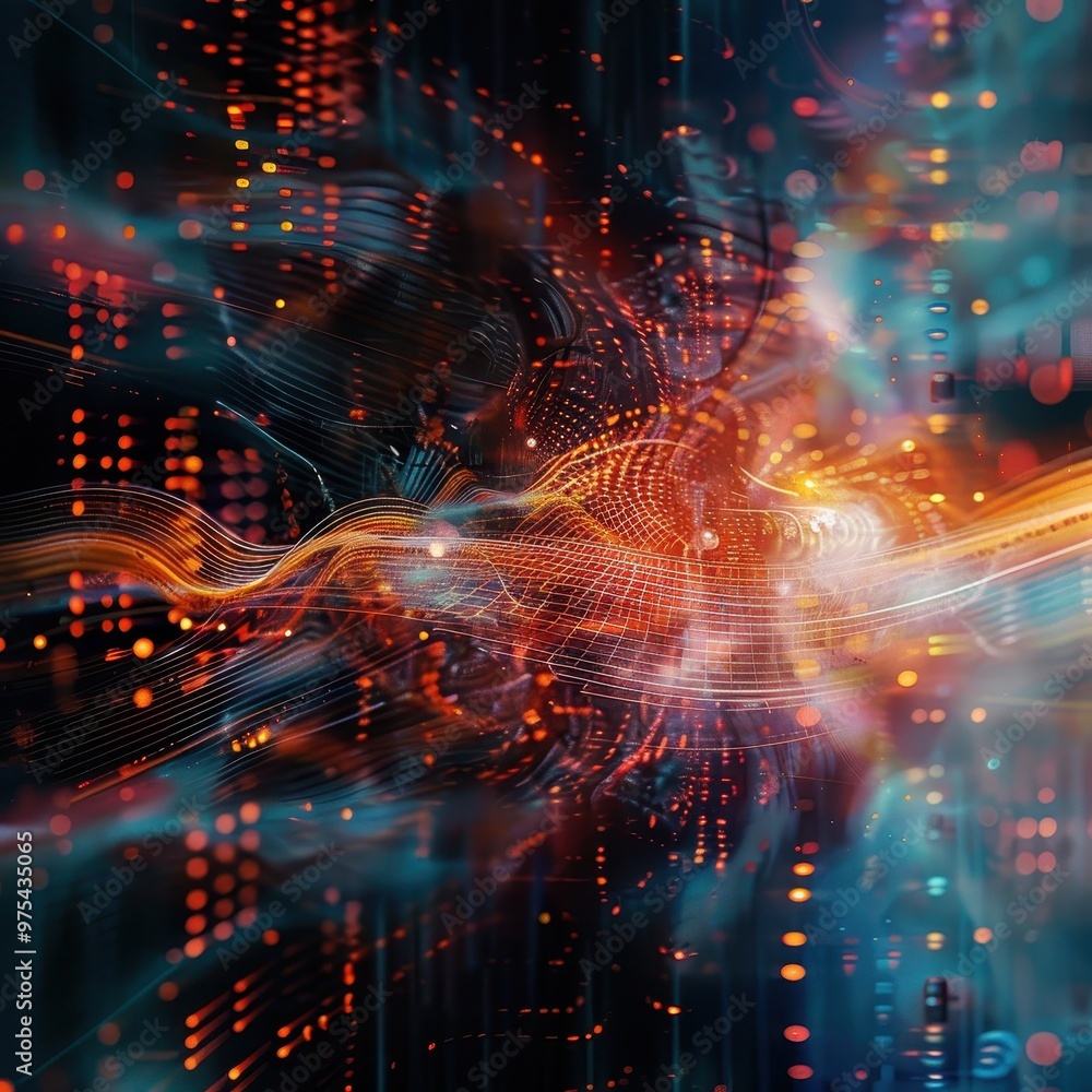 Naklejka premium Abstract representation of digital data flow with bright colors and vibrant energy, perfect for technology themes.