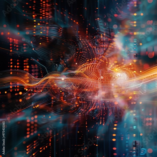 Abstract representation of digital data flow with bright colors and vibrant energy, perfect for technology themes.