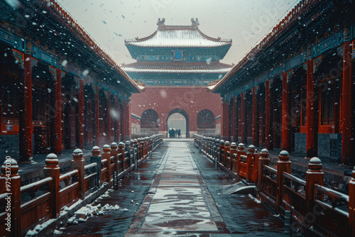 In winter, the palace hangs red lanterns to welcome the Chinese New Year