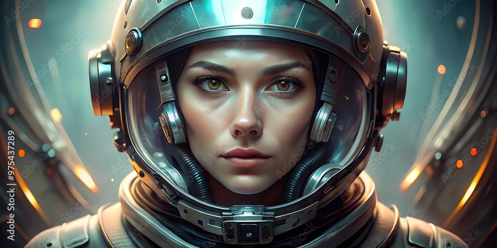 woman wearing pilot helmet futuristic 3d look sci-fi woman wearing pilot helmet futuristic 3d look sci-fi