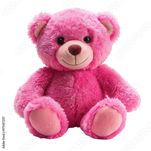 Happy pink teddy bear isolated on transparent background