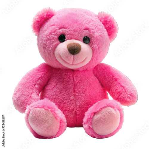 Happy pink teddy bear isolated on transparent background