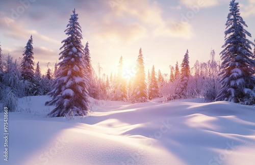 winter sunset in the forest