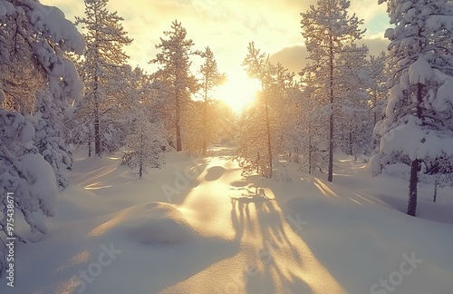 sunset in the winter forest