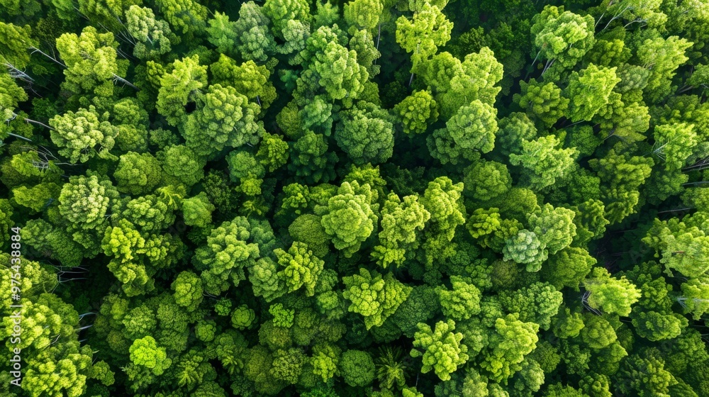 Fototapeta premium Sustainable and Ethical Networking: A bird's eye view of a lush, verdant forest, symbolizing the energy of the natural environment in alignment with ESG concepts