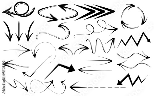 Hand drawn set of Arrow marker icon. vector illustration