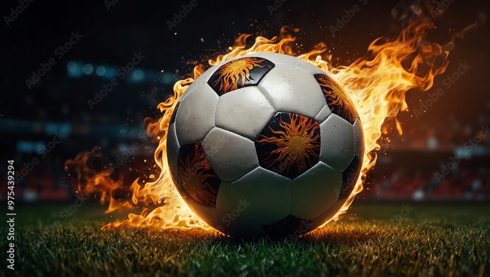 Fototapeta premium soccer ball in fire