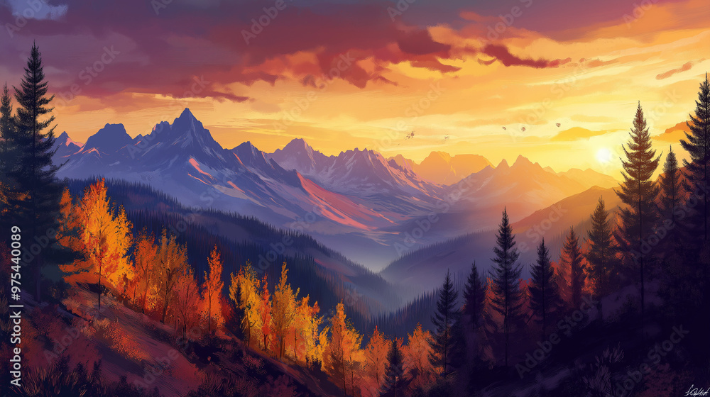 autumn Autumn Sunset Over Mountain Landscape autumn Autumn Sunset Over Mountain Landscape