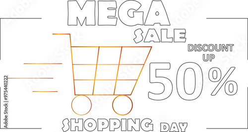 mega sale, shopping day, outline ,discount up to 50%