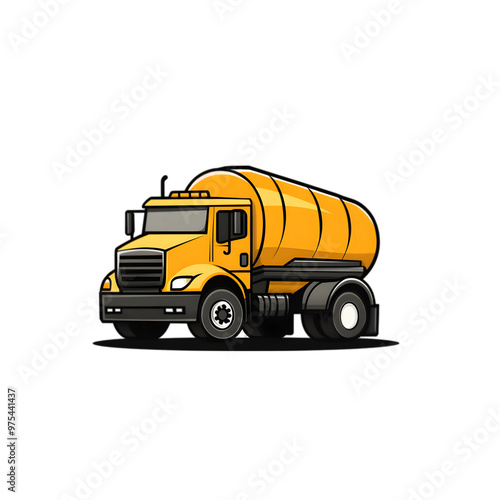 Cartoon Illustration of a Yellow Cement Mixer Truck.