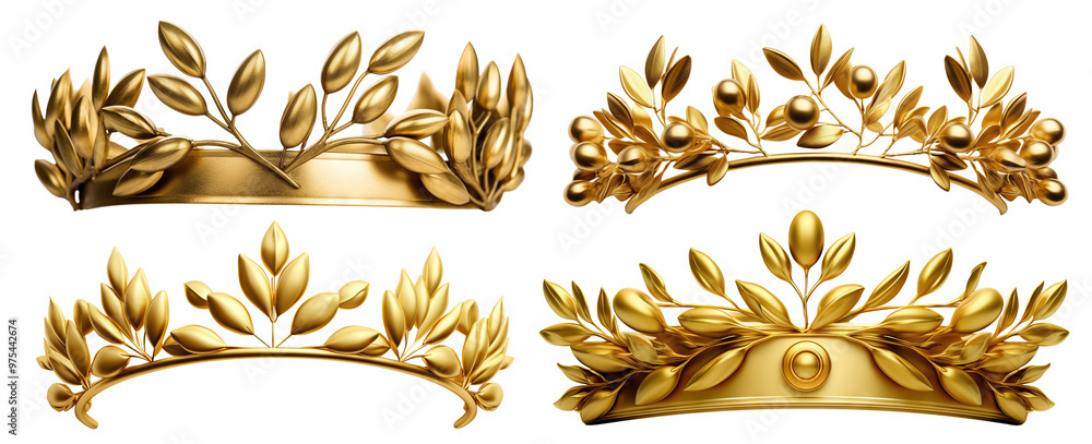 Set of golden olive crowns (laurel wreaths), cut out Set of golden olive crowns (laurel wreaths), cut out