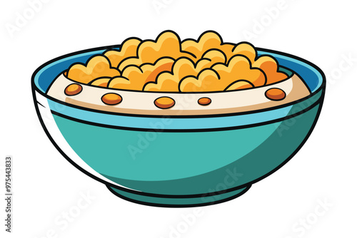 Traditional cereal with milk, Cornflakes breakfast bowl Vector Illustration on white background.