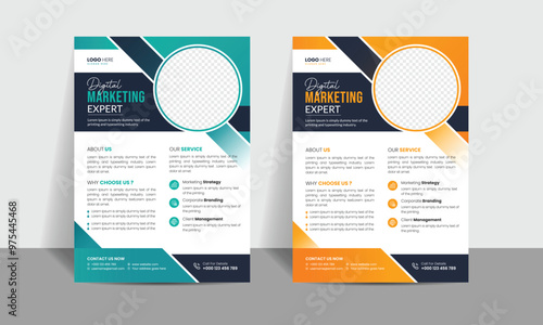 Corporate business flyer design template for marketing, advertisement and business promotion, two colors bundle.