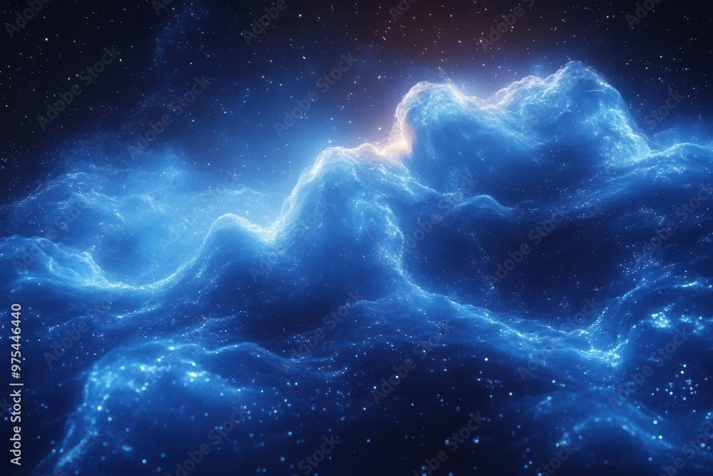 Fototapeta premium ethereal blue energy particles forming abstract cosmic patterns glowing wisps and tendrils dance against a dark backdrop mysterious and mesmerizing digital art creation