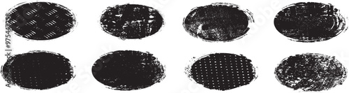 Oval rough edges stamps collection . Grunge set of textured oval shapes . Bundle of vector ellipses. Grunge circle stamps, insignias, banner, logos for your design