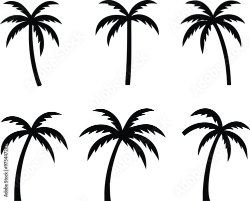 Palm tree silhouette. palm trees set