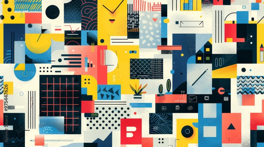 Obraz premium Abstract geometric pattern with vibrant colors and playful shapes. Perfect for modern design projects.