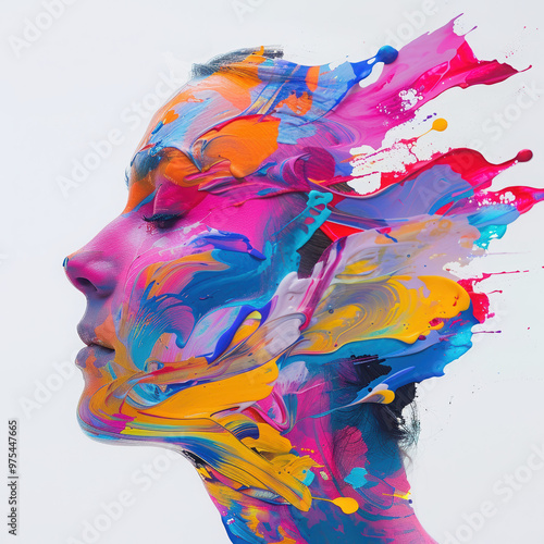 art portrait colors abstract painting face vibrant creative expression colorful brushstrokes female profile artistic vivid modern art contemporary art digital art 
