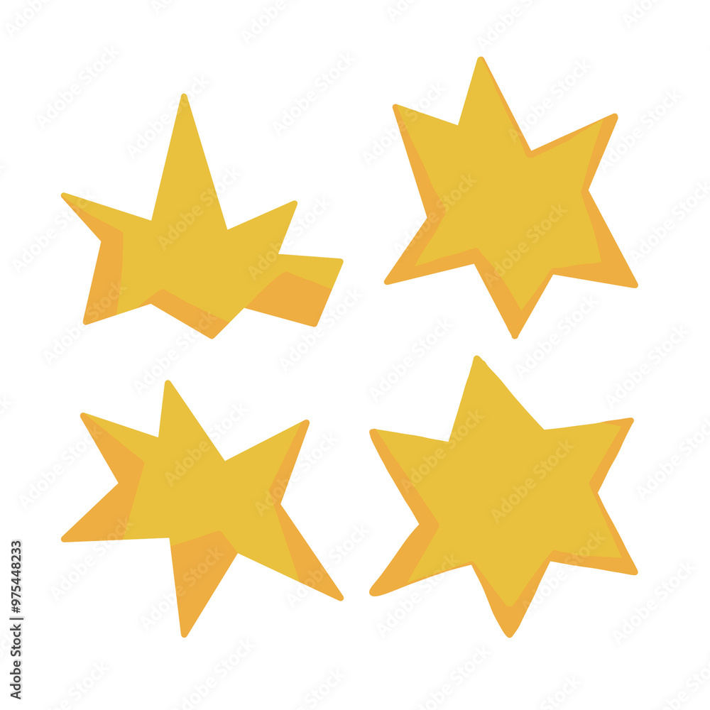 yellow star bomb effect cartoon lined up on a white background yellow star bomb effect cartoon lined up on a white background