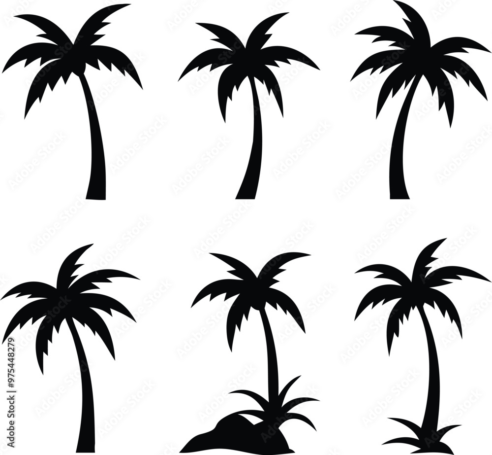 Fototapeta premium Palm tree silhouette. palm trees set
