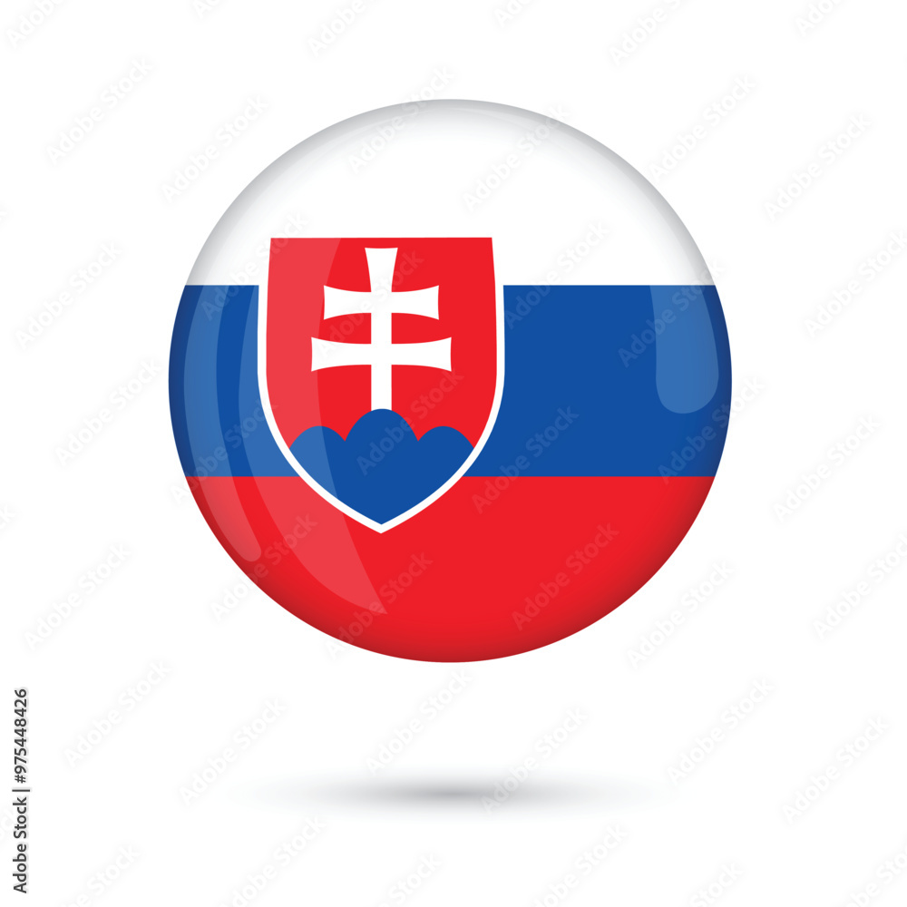 Fototapeta premium slovakia national official flag round glossy shiny 3D vector illustration on white background for national day, day of constitution, freedom and democracy day, public holidays, poster, flyers, banners