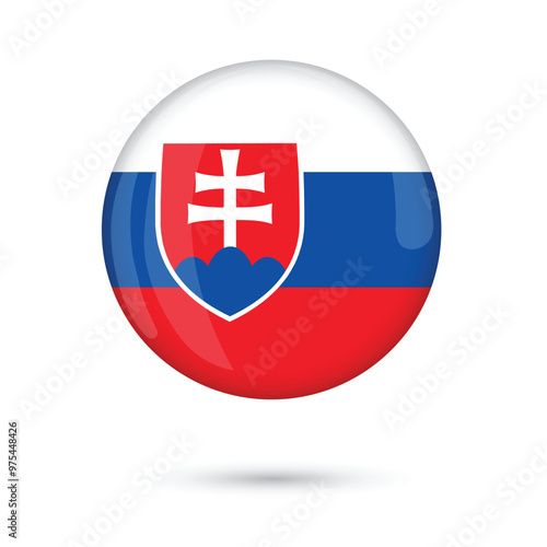 slovakia national official flag round glossy shiny 3D vector illustration on white background for national day, day of constitution, freedom and democracy day, public holidays, poster, flyers, banners