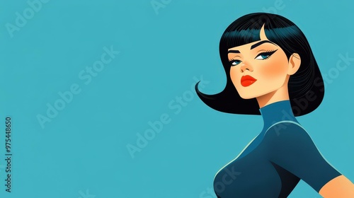 Stylish retro woman in a classic pose, perfect for vintage party invites and nostalgic designs. photo