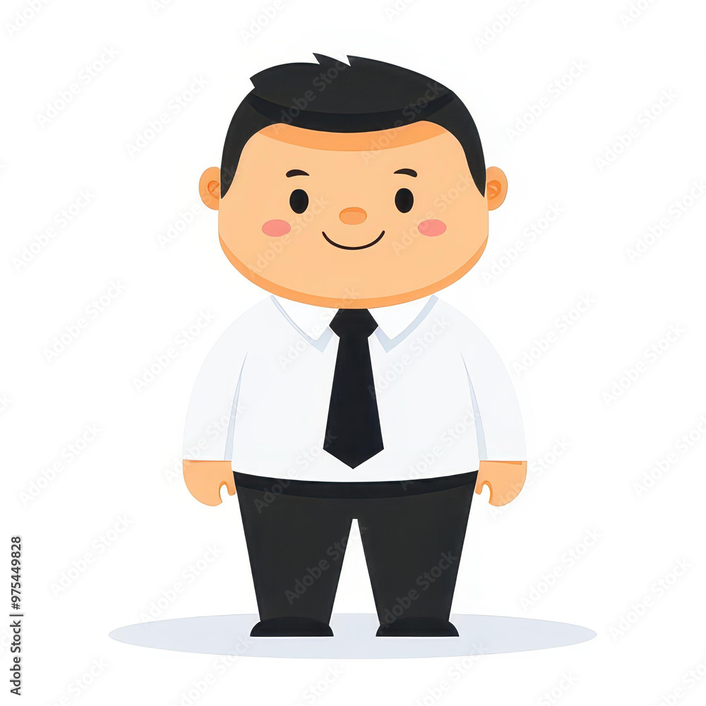 A bright, cheerful cartoon of a man in a crisp white shirt and black tie, set against a clean backdrop for a lively touch. A bright, cheerful cartoon of a man in a crisp white shirt and black tie, set against a clean backdrop for a lively touch.