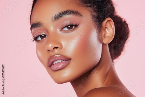 Wallpaper Mural model with soft baddie glam, showcasing perfectly arched brows, long fluttery lashes, a smooth contour, and a soft mauve lip Torontodigital.ca