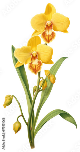 PNG Vintage drawing yellow orchid flower plant petal.