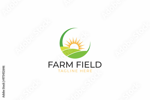 Farm Field Morning Sunrise Abstract Illustration Logo Label