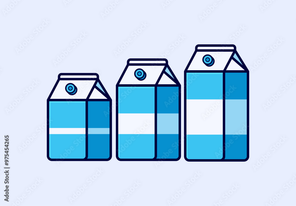 Cartoon Vector Illustration of Three Milk Cartons in Varying Sizes, Ideal for Food and Beverage Designs Cartoon Vector Illustration of Three Milk Cartons in Varying Sizes, Ideal for Food and Beverage Designs