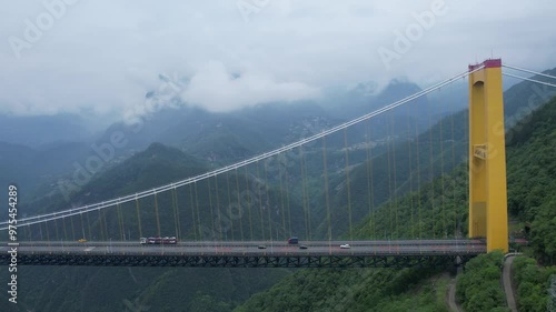 Aerial photography of the world's second largest bridge over Sidu River in Enshi