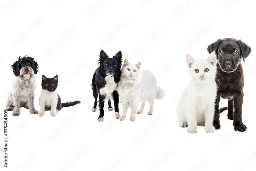 Paws and Whiskers: Black Dog and White Cat in Focus Paws and Whiskers: Black Dog and White Cat in Focus