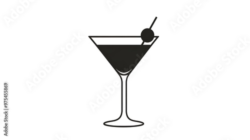 Elegant Martini Glass Logo Vector in Circle Shape - Clip Art Sticker Style