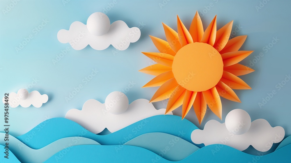 3D Papercraft of Sunny Day Above Sea Featuring Waving Ocean Water 3D Papercraft of Sunny Day Above Sea Featuring Waving Ocean Water