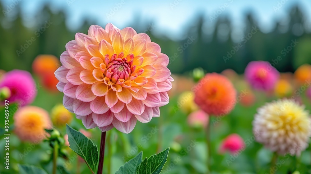 Beautiful pink dahlia flower blooming in a garden surrounded by colorful flowers Beautiful pink dahlia flower blooming in a garden surrounded by colorful flowers