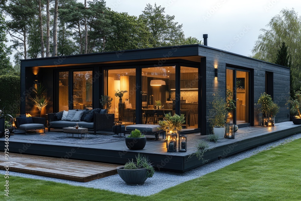 Modern tiny home with covered porch and landscaping Modern tiny home with covered porch and landscaping
