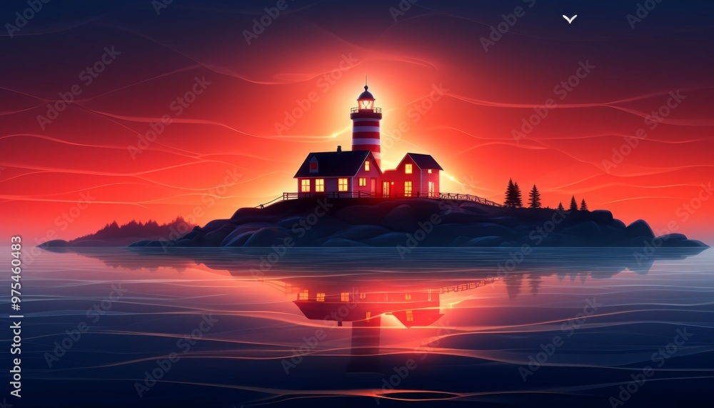 A heart outlined in the beams of a lighthouse on a foggy night, guiding ships safely in this protective illustration A heart outlined in the beams of a lighthouse on a foggy night, guiding ships safely in this protective illustration
