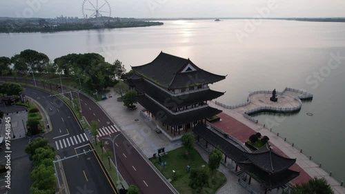 Aerial video of the landmark Sima Tower in Changde, Hunan photo