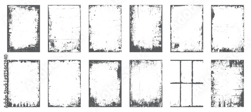 Grunge frame border texture on isolate background. Old grunge frame with dust texture. Old vintage paper cover overlay vertical frame 