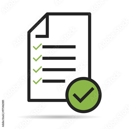In compliance icon shadow sign, company passed inspection symbol, complete checkmark vector