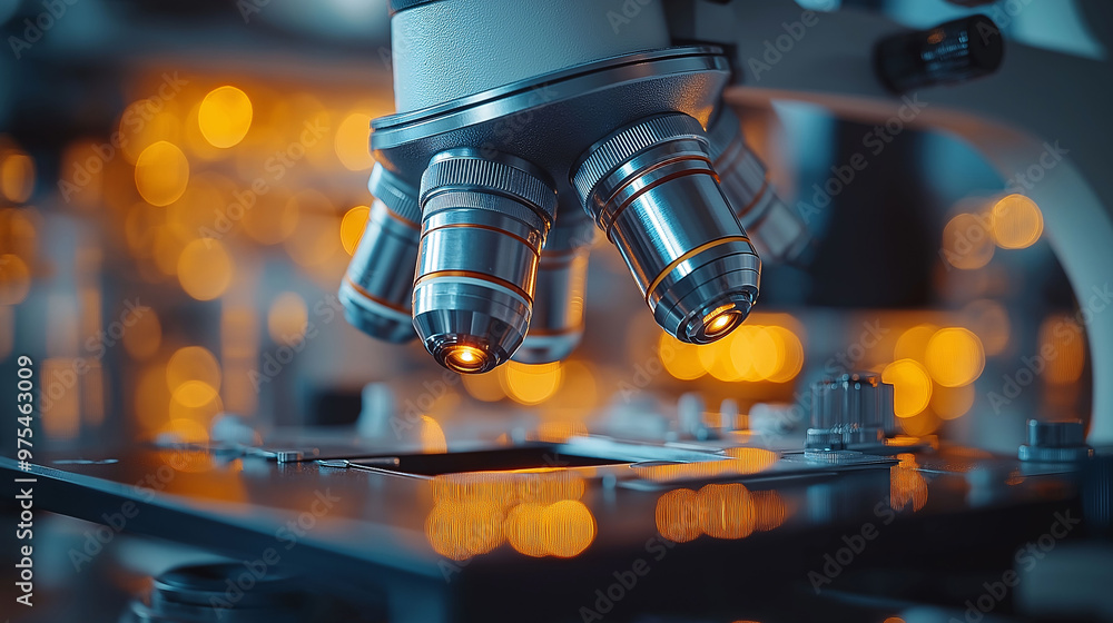 Close up of Microscope Lenses with Bokeh Lights Close up of Microscope Lenses with Bokeh Lights