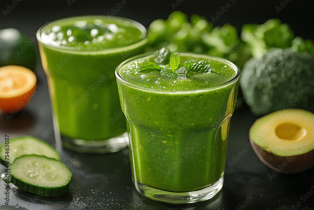 Green Smoothie with Cucumber Avocado Broccoli and Mint Green Smoothie with Cucumber Avocado Broccoli and Mint